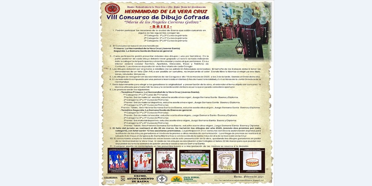 La Hermandad de la Vera Cruz convoca el VIII Concurso de Dibujo Cofrade ‘Mª de los Ángeles Carreras Gálvez’
