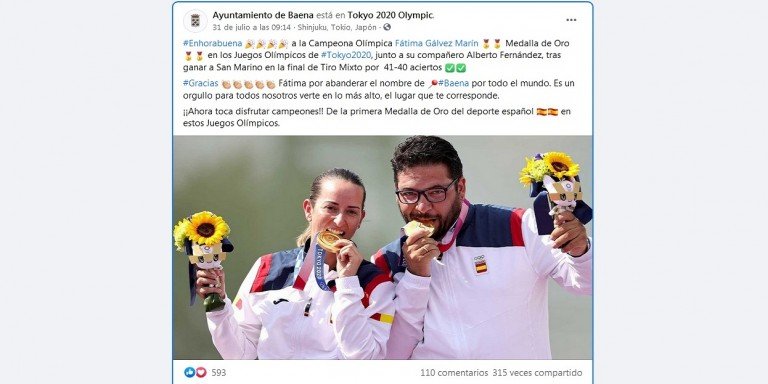 El Ayuntamiento de Baena resalta «los valores y el sacrificio» de la campeona olímpica Fátima Gálvez