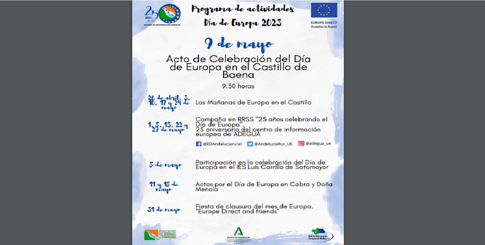 ADEGUA celebra el Día de Europa con un amplio programa de actividades y un acto central en el Castillo de Baena