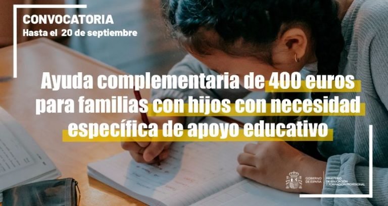 Abierto el plazo para solicitar la ayuda complementaria de 400 euros para alumnado con necesidades específicas de apoyo educativo