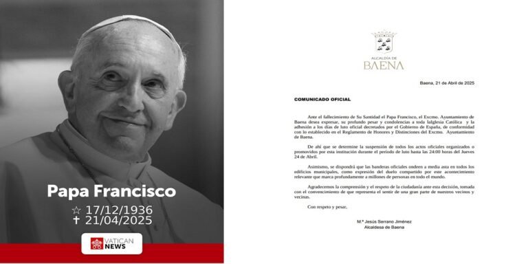 El Ayuntamiento de Baena se suma al luto oficial por el fallecimiento del papa Francisco