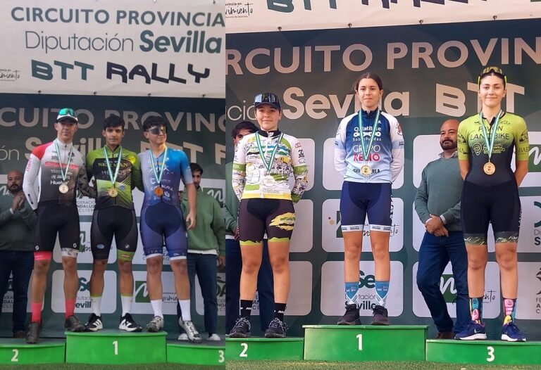 El ciclismo baenense destaca en el estreno del Circuito BTT Rally de Sevilla con podium para Carlos Tienda y Elena Pavón
