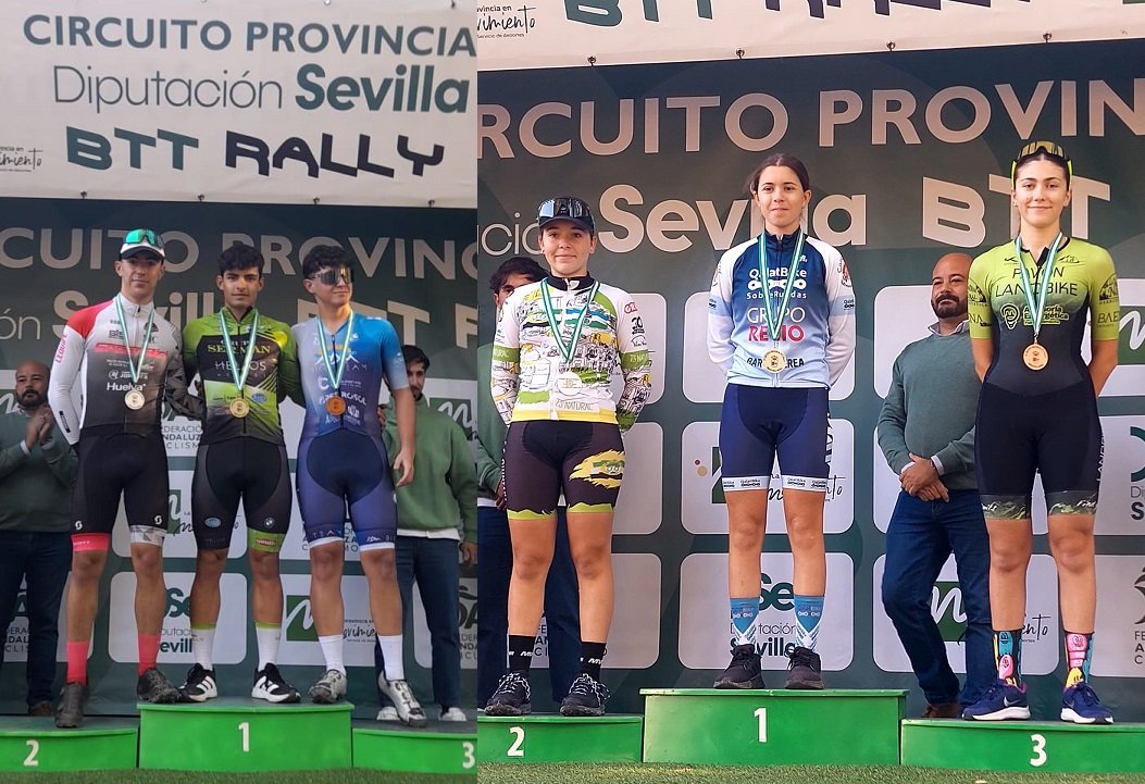 El ciclismo baenense destaca en el estreno del Circuito BTT Rally de Sevilla con podium para Carlos Tienda y Elena Pavón