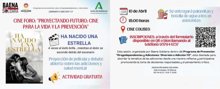 Baena acoge un cinefórum gratuito para prevenir adicciones organizado por ‘Baena Solidaria’