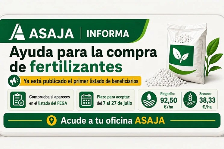 Publicado el primer listado de beneficiarios de las ayudas para la compra de fertilizantes