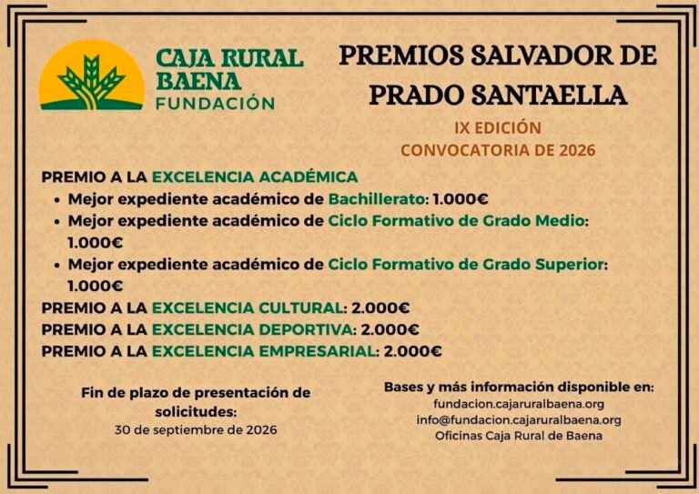 La Fundación Caja Rural de Baena convoca los IX Premios ‘Salvador de Prado Santaella’