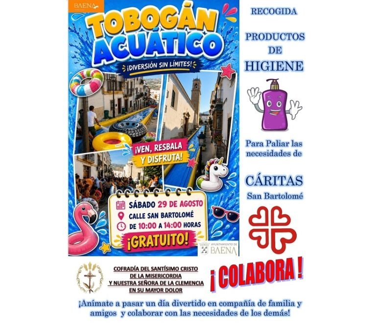 Baena organiza dos ‘Toboganes Acuáticos Solidarios’ para Cáritas San Bartolomé y el Divino Maestro