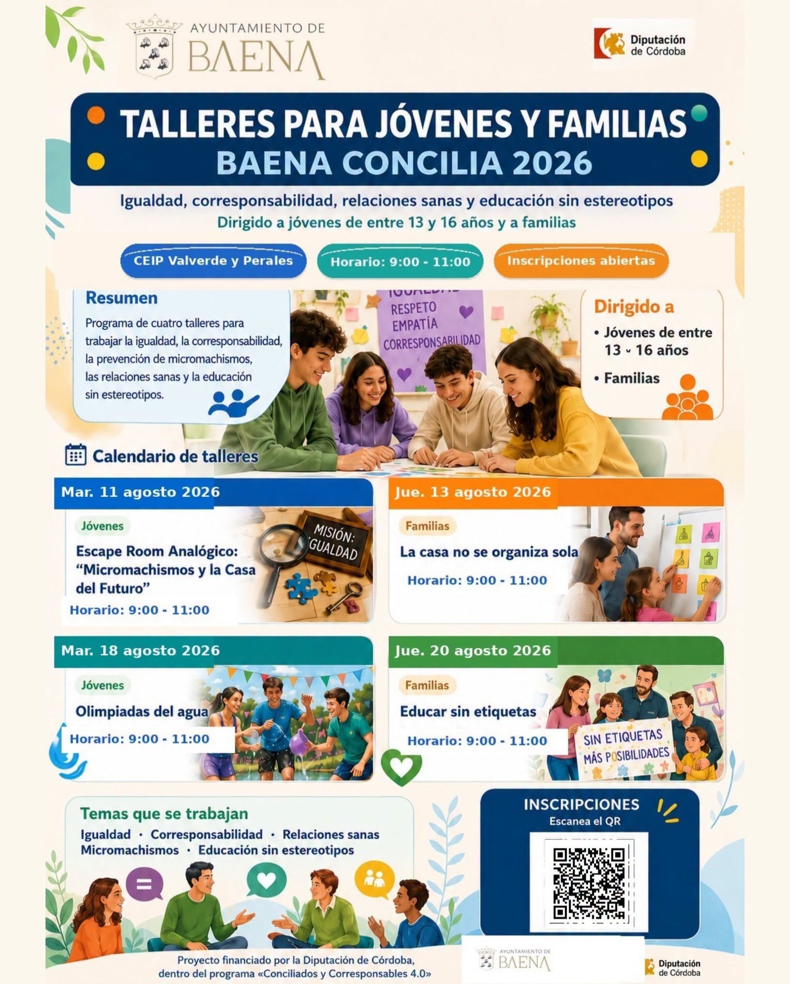 ‘Baena Concilia 2026’ impulsa cuatro talleres para fomentar la igualdad y las relaciones sanas entre jóvenes y familias